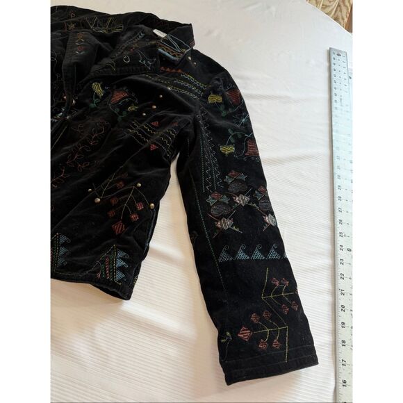 Chico's Black Velvet Jacket Embroidered Lined Boho Southwest Size 2 US Large - Picture 7 of 16